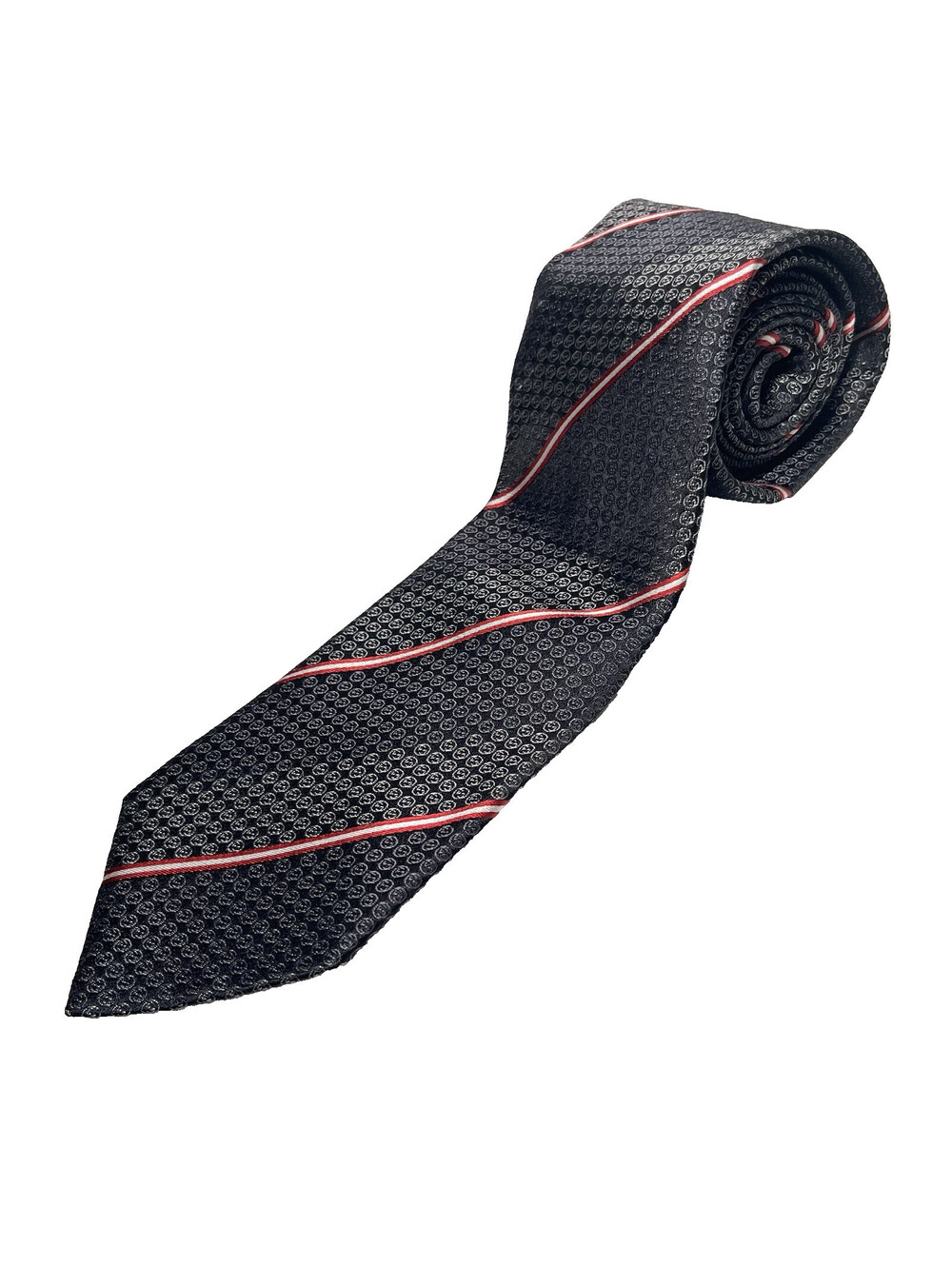 Gucci Men's Neck Tie Made in Italy Navy Red White GG Logo Vintage